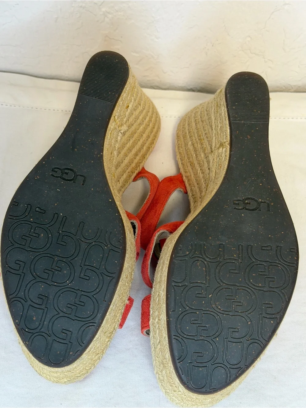 UGG Red Suede Tawnie Espadrille Cage Straps Wedge Sandals